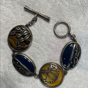 Silvertone  and Blue Bracelet with Yellow Accents